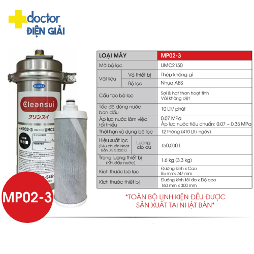 Thiết bị lọc nước Mitshubishi Cleansui MP02-3